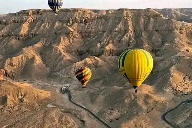 Hot air balloon ride in Luxor with hotel delivery service - Floating over the Valley of the Kings and tomb landscape